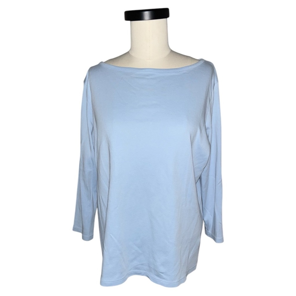 L.L. Bean Light Blue 3/4 Sleeve Pima Cotton Boat Neck Top